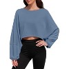 Comfort Cropped Sweatshirt with Long Balloon Sleeves Loose Fit Crew Neck Casual Workout Top - 2 of 4