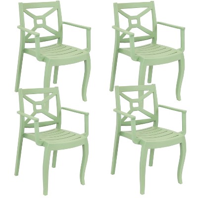 Sunnydaze Polypropylene Tristana Stackable Outdoor Patio Arm Chair, Green, 4pk