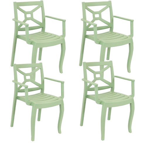 Sunnydaze Polypropylene Tristana Stackable Outdoor Patio Arm Chair Green 4pk