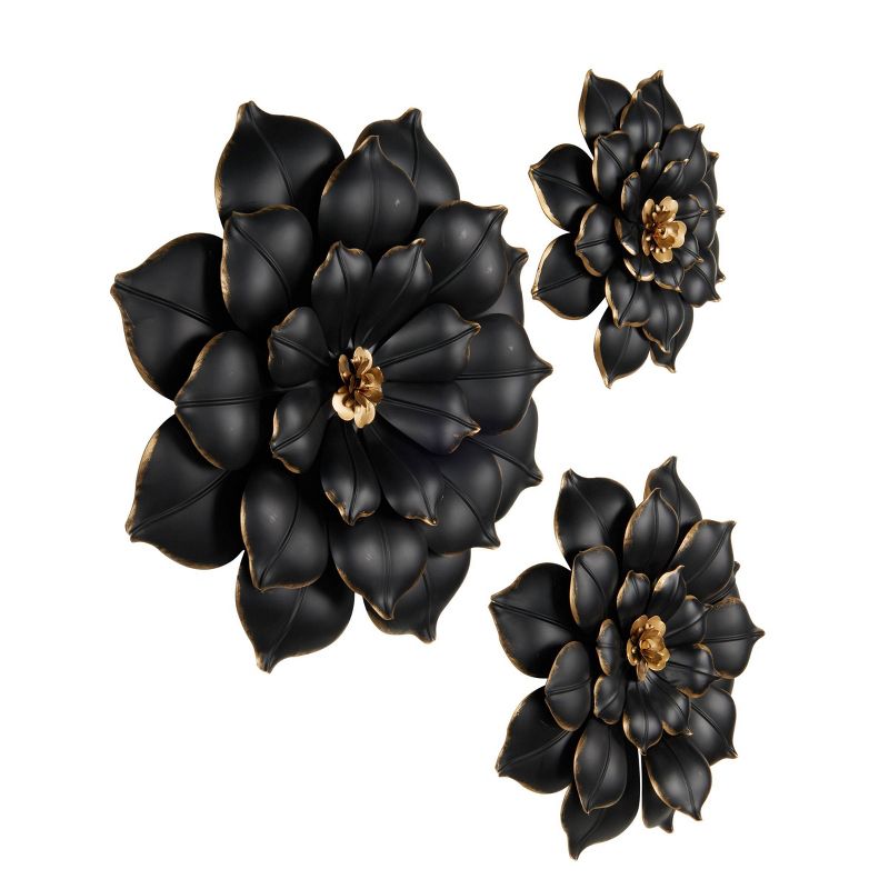 Olivia &#38; May Set of 3 Metal Floral 3D Wall Decors with Gold Center Black, 5 of 8