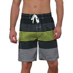 Lars Amadeus Men's Drawstring Waist Contrast Color Stripes Printed Summer Swim Shorts - 1 of 4