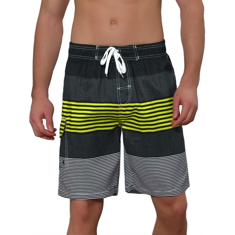 Lars Amadeus Men's Drawstring Waist Contrast Color Stripes Printed Summer Swim Shorts, 1 of 6