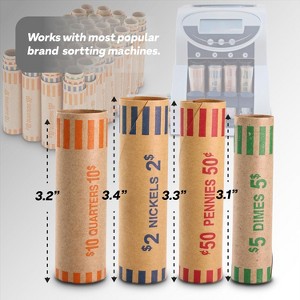 Coin Wrappers 128 PCS Assorted Preformed Coin Rolls Wrappers for Quarters, Pennies, Nickels & Dimes, Coin Wrappers for All Coins for Bank & Office - 1 of 4