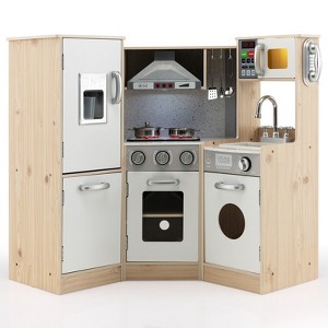 Infans Kids Corner Wooden Kitchen Playset Pretend Cooking Toy w/ Cookware Accessories - 1 of 4