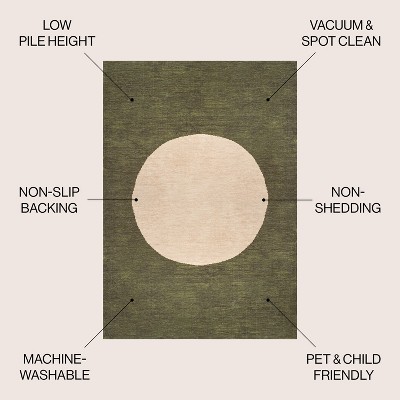 Cirkel Cream and Olive Geometric 4' x 6' Washable Rug