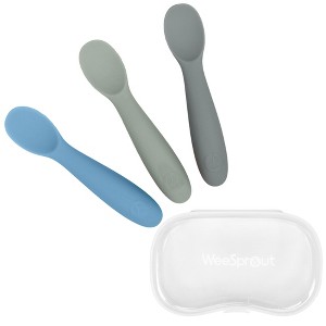 WeeSprout Baby Spoons for Self Feeding 6 Months +, Soft & Durable Silicone Utensils for Sensitive Gums & Teeth, 3 Pack + Carrying Case - 1 of 4