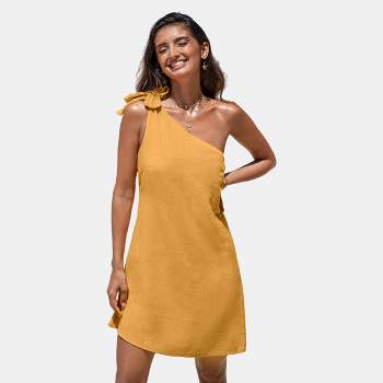 Women's Yellow One-Shoulder Mini Dress - Cupshe