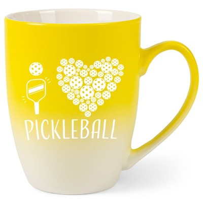 Elanze Designs I Heart Pickleball Two Toned Ombre Matte Yellow and White 12 ounce Ceramic Stoneware Coffee Cup Mug
