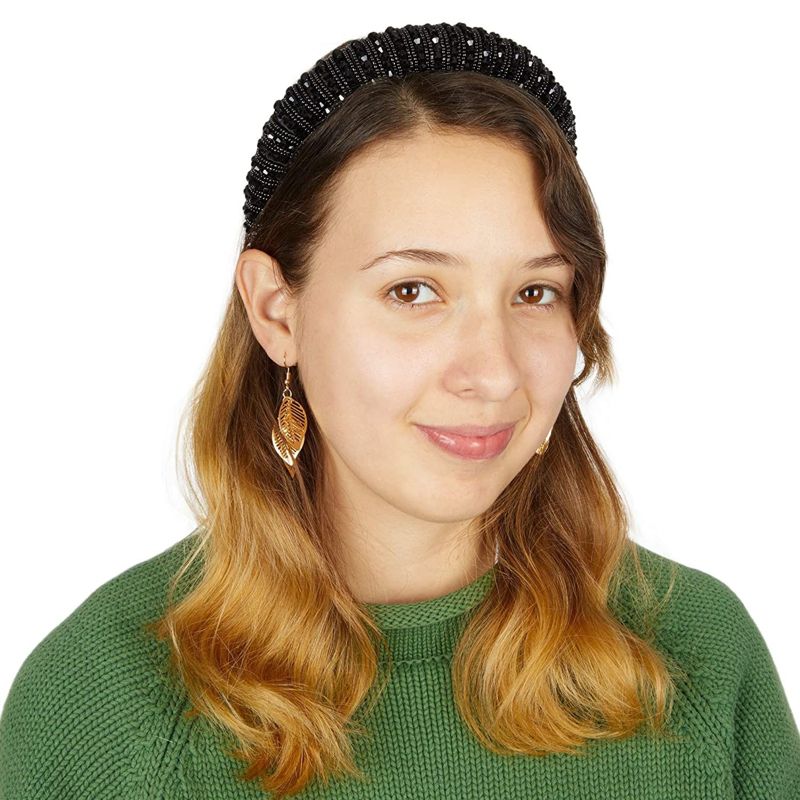Glamlily 2 Piece Rhinestone Headbands for Women, Pearl Padded Hairband Accessories, Black & White, 6.5 in, 3 of 8