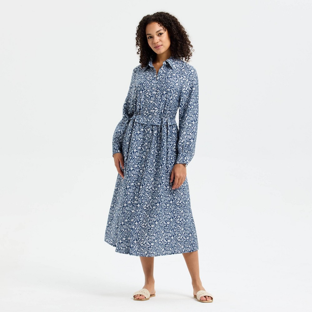 women's long sleeve button-down midi shirtdress - universal thread™ blue floral l