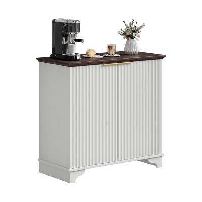Coffee Bar Cabinet - Farmhouse Storage with Fluted Doors, Sideboard Buffet Cabinet with Adjustable Shelves, for Kitchen, Dining Room, Living Room