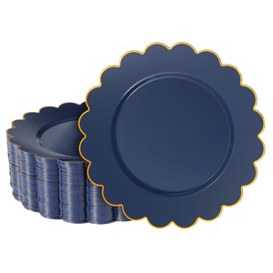 50 Pack Navy Blue Plastic Plates for Party, 9 Inch Disposable for Party Supplies, Wedding, Gold Foil Scalloped Edges - 1 of 4