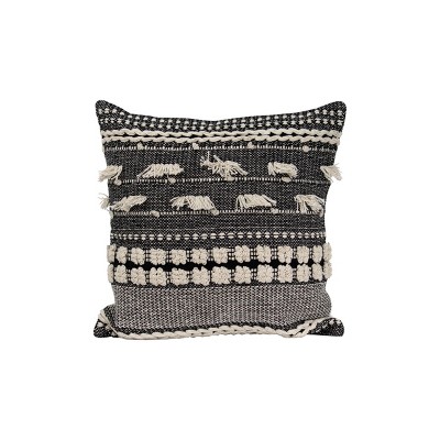 Foreside Home & Garden Brown Striped Hand Woven 18x18 Outdoor Decorative Throw Pillow with Pulled Yarn Bouquets