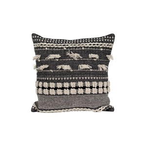 Black Striped Hand Woven 18x18" Cotton Decorative Throw Pillow with Pulled Yarn Accents - Foreside Home & Garden - 1 of 4