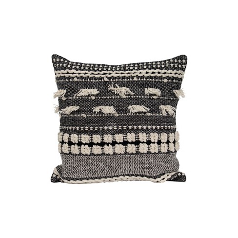 Black Striped Hand Woven 18x18 Cotton Decorative Throw Pillow