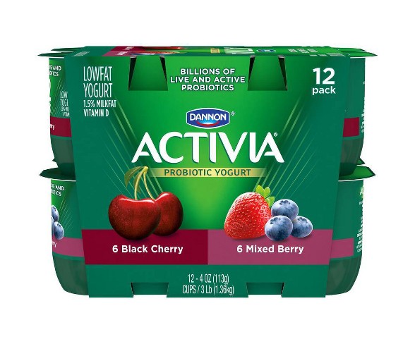 Dannon Activia Mixed Berry/Black Cherry Probiotic Yogurt - 12pk/4oz cups