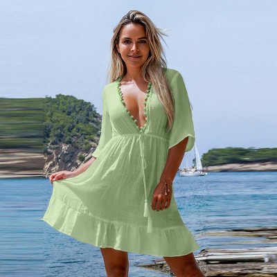 Women's Pom-Pom Tassel Tie Cover-Up Dress - Cupshe