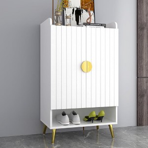 Munora Nordic 5-Tier Entryway Shoe Storage Cabinet with Doors & Open Shelves, White & Gold - 1 of 4
