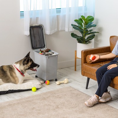 Gray and Dark Gray 30lbs Airtight Pet Food Storage Bin with Wheels