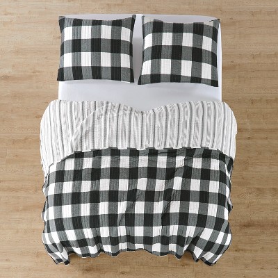 Camden Full/Queen Reversible Black and Cream Cotton Quilt Set