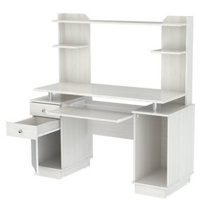 Computer Work Center with Hutch Washed Oak - Inval: Melamine, Keyboard Shelf, CPU Storage - 1 of 4