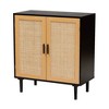 Baxton Studio Maureen Wood and Rattan 2 Door Storage Cabinet Espresso/Natural Brown : Bohemian Style, Particle Board Frame, 2 Shelves - 2 of 4