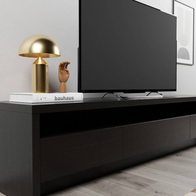 Black MDF Rectangular TV Stand with Cabinet