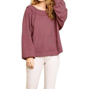 Women's Kangaroo Pocket Waffle Knit Top - umgee - 1 of 4