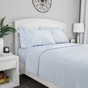 Brushed Microfiber Sheet Set- 4 Piece- Embossed Checkered Bed Linens-Deep Pocket Fitted & Flat Sheets, Plus 2 Pillowcases by Hastings Home - 1 of 4