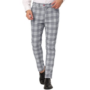 Lars Amadeus Men's Casual Slim Fit Flat Front Skinny Plaid Dress Pants - 1 of 4