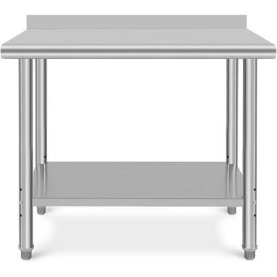 Stainless Steel Prep Table 48 x 24 Inch, Heavy Duty Commercial Kitchen Table with Backsplash & Shelf