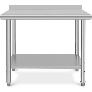 Stainless Steel Prep Table 48 x 24 Inch, Heavy Duty Commercial Kitchen Table with Backsplash & Shelf - 1 of 4