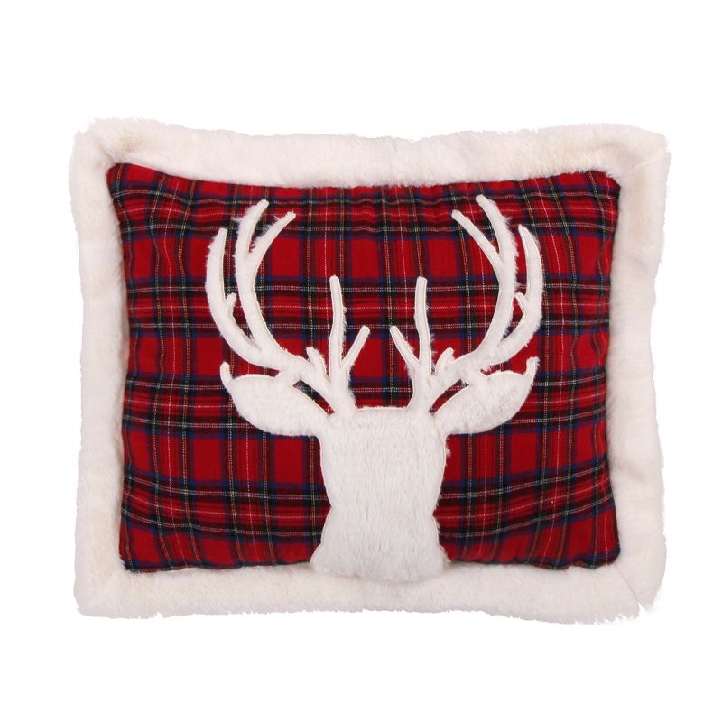 Plaid Fur Deer on Red Pillow - Levtex Home, 1 of 2