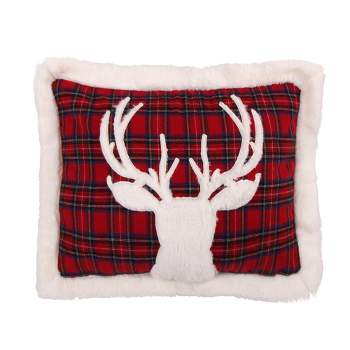Plaid Fur Deer on Red Pillow - Levtex Home