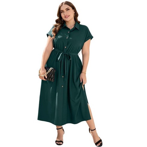 Plus Size Maxi Dresses For Women Summer Tie Belt Work Polo Dress ...