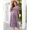 Maternity Deep V-Neck Ruffle Sleeve Dress Summer High Waist Flowy Midi Dresses for Pregnancy - 2 of 4