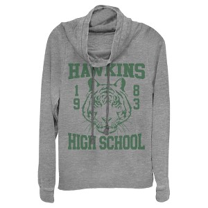 Juniors Womens Stranger Things Hawkins High School Tiger 1983 Cowl Neck Sweatshirt - 1 of 4