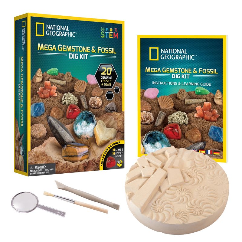 NATIONAL GEOGRAPHIC Mega Fossil & Gemstone Dig Kit, Excavate 10 Real Fossils & 10 Real Gems, STEM Science Gift for Mineralogy and Geology Enthusiasts, 1 of 10