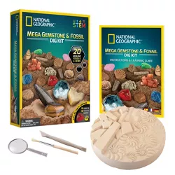 NATIONAL GEOGRAPHIC Mega Fossil & Gemstone Dig Kit, Excavate 10 Real Fossils & 10 Real Gems, STEM Science Gift for Mineralogy and Geology Enthusiasts