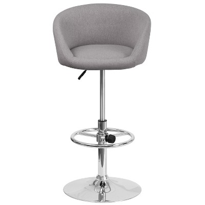 Gray Fabric Adjustable Height Swivel Barstool with Chrome Base