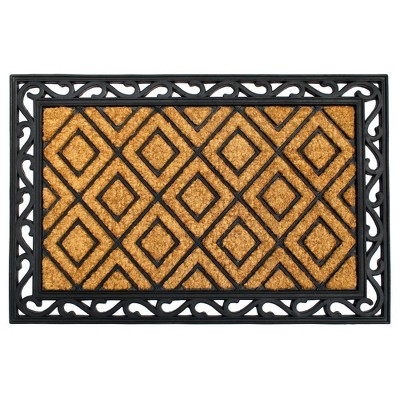 RugSmith Natural Black Moulded Rubber Coir Diamond Doormat