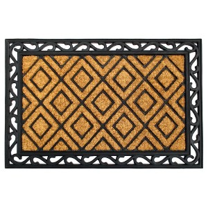 RugSmith Natural Black Moulded Rubber Coir Diamond Doormat - 1 of 4