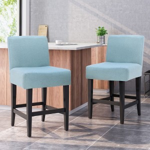Fabric Upholstered KD Counter Stool with Padded Seat and Rubberwood Legs, Set of 1 for Kitchen, Island, or Home Bar - 1 of 4
