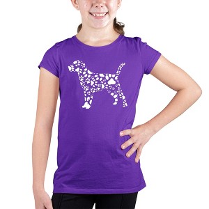 LA Pop Art Girl's Word Art T-shirt - Dog Paw Prints - 1 of 4