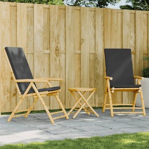 vidaXL 3 Piece Folding Bistro Set with Dark Gray Cushions Bamboo - 1 of 4