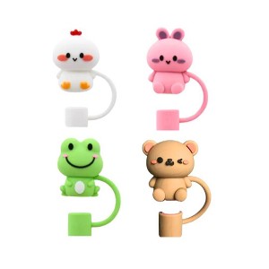CharCharms 4pk Animal Straw Topper: PVC Straw Covers for Cups & Tumblers, Dishwasher-Safe, Pink - 1 of 4