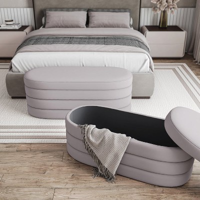 Techni Home Velvet Ottoman Bench with Storage, Taupe