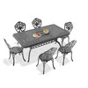 7-Piece Patio Set: Rectangle Table & 6 Chairs - Cast Aluminum, All-Weather w/  Umbrella Hole & Adjustable Legs for Balcony/Backyard - 3 of 4