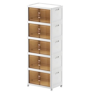 Musment Storage Bins with Lids, 5 Tier Foldable Plastic Storage Container with Door - 1 of 4