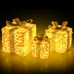 Tangkula Set of 3 Christmas Lighted Gift Boxes Pre-lit 90 LED Light Up Present Box Decorations with Bows and Plug - 1 of 4